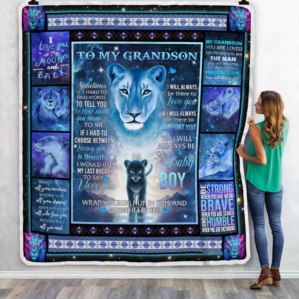 To My Grandson You Will Always Be My Baby Boy, Lion Sofa Throw Fleece Blanket – Quilt Blanket, Gift For Grandson, Birthday Gift For Grandson, Family Gift, Christmas Gift, From Grandma To Grandson