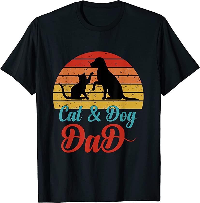 Vintage Cat and Dog Dad Owner, Funny Father Daddy Pet Animal T-Shirt