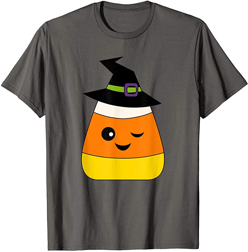 Candy Corn Emoticon Winky Face Witch Funny Halloween T-Shirt