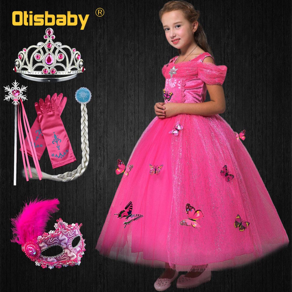 2019 New Year Carnival Party Sleeping Beauty Costume Fantasia Princess Aurora Dress Girls Children Pink Off Shoulder Prom Gown alx