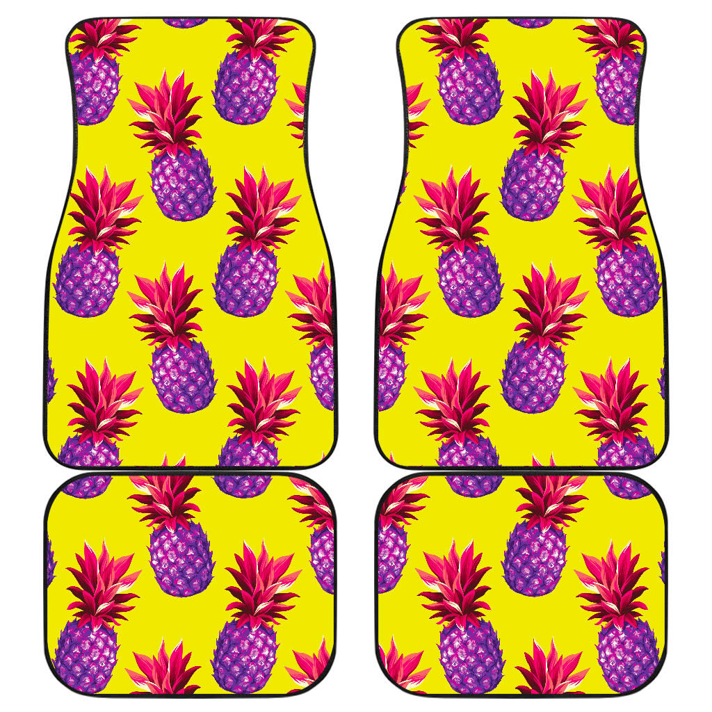 Purple Edm Pineapple Pattern Print Front And Back Car Floor Mats, Front Car Mat