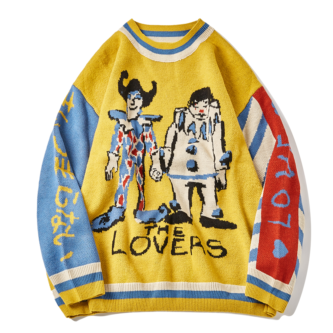 ATSUNNY Clown Embroidery Harajuku Sweater Retro Style Knitted Sweater Autumn Cotton Pullover alx