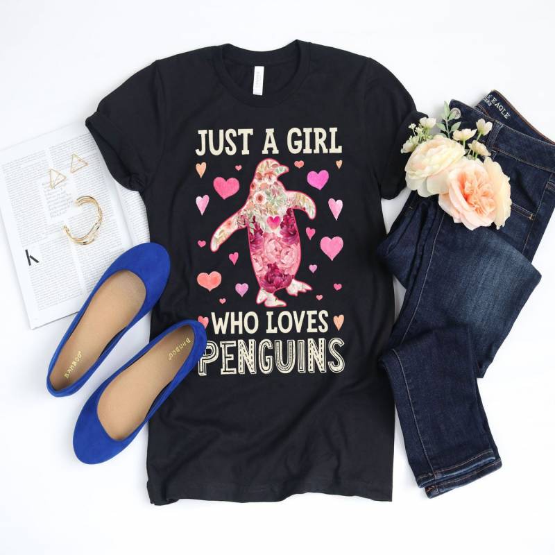 Crushtee Just a Girl Who Loves Penguins Shirt Penguin Gifts Flower Shirt Floral Design Bird Lover Spirit Animal Tank Top Hoodie Long Sleeve Hoodie