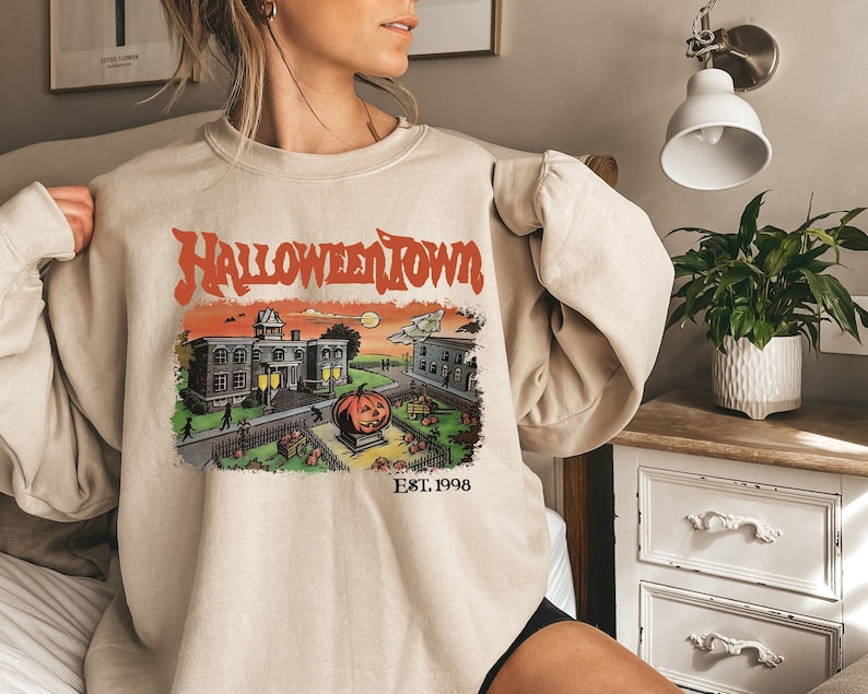 Vintage Halloween Town Est 1998 Crewneck Sweatshirt All Over Print Sweatshirt For Women Sweatshirt For Men Sws1016