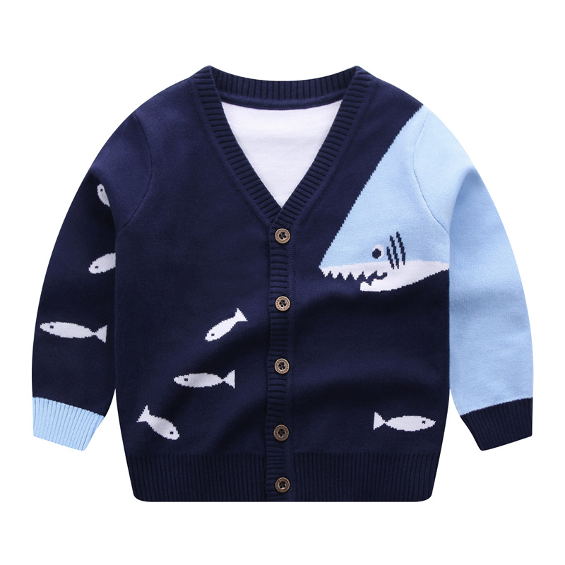 Winter Sweater Kids Cardigan Cotton Knit Cardigan Cartoon Sweater Shark Outerwear Sweater Baby Boy Clothes 2-6Year alx