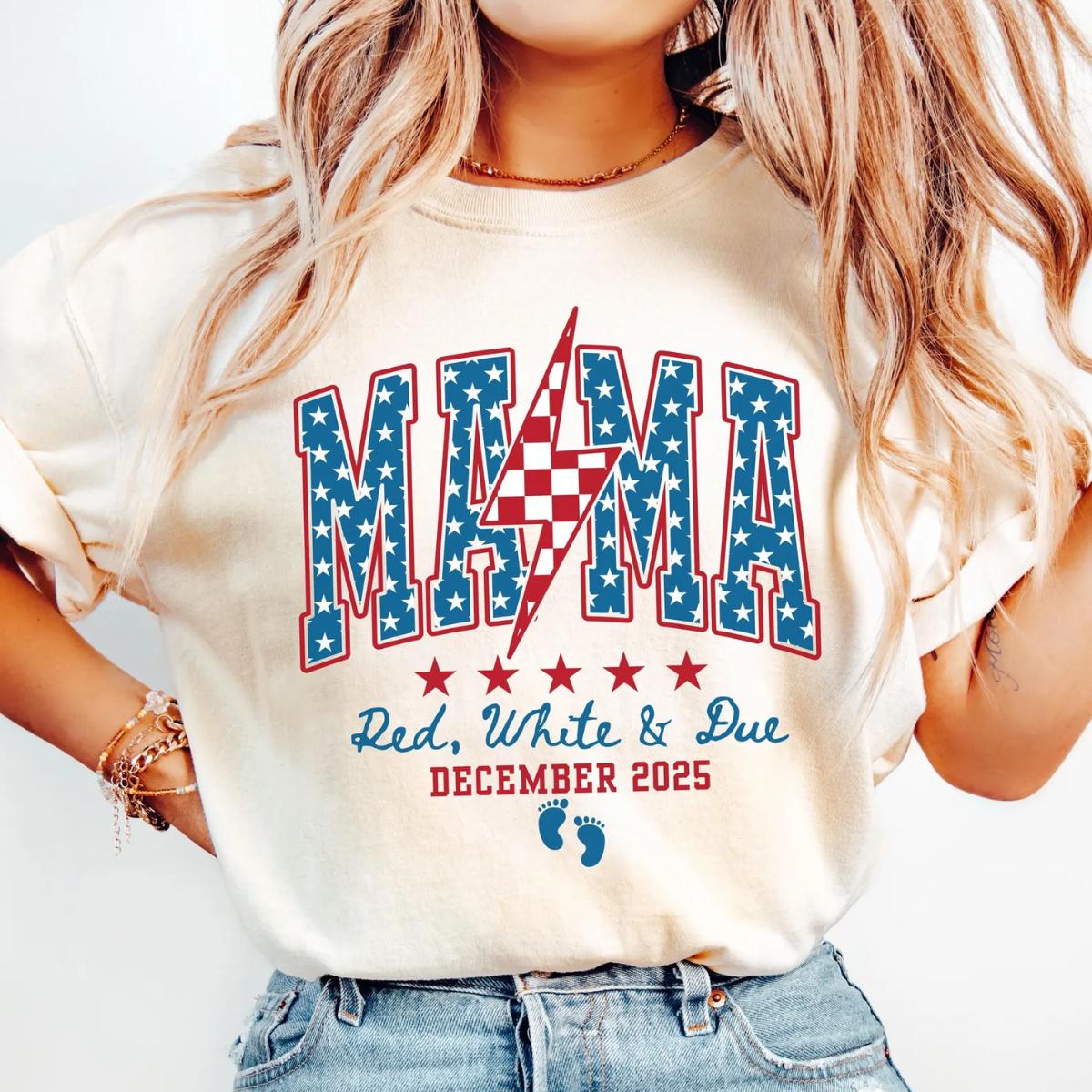 4th of July Pregnancy Announcement T-Shirt, American Mama, Red White and Due, Patriotic Maternity Tee, 4th of July Shirt, Independence Day Shirt