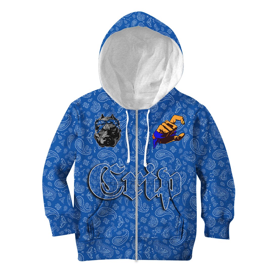 (Custom) Crips Gang Hoodie Kid Blue Bandana A31