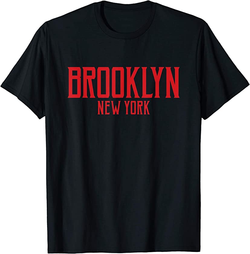 Brooklyn New York Vintage Text Red Print T-Shirt