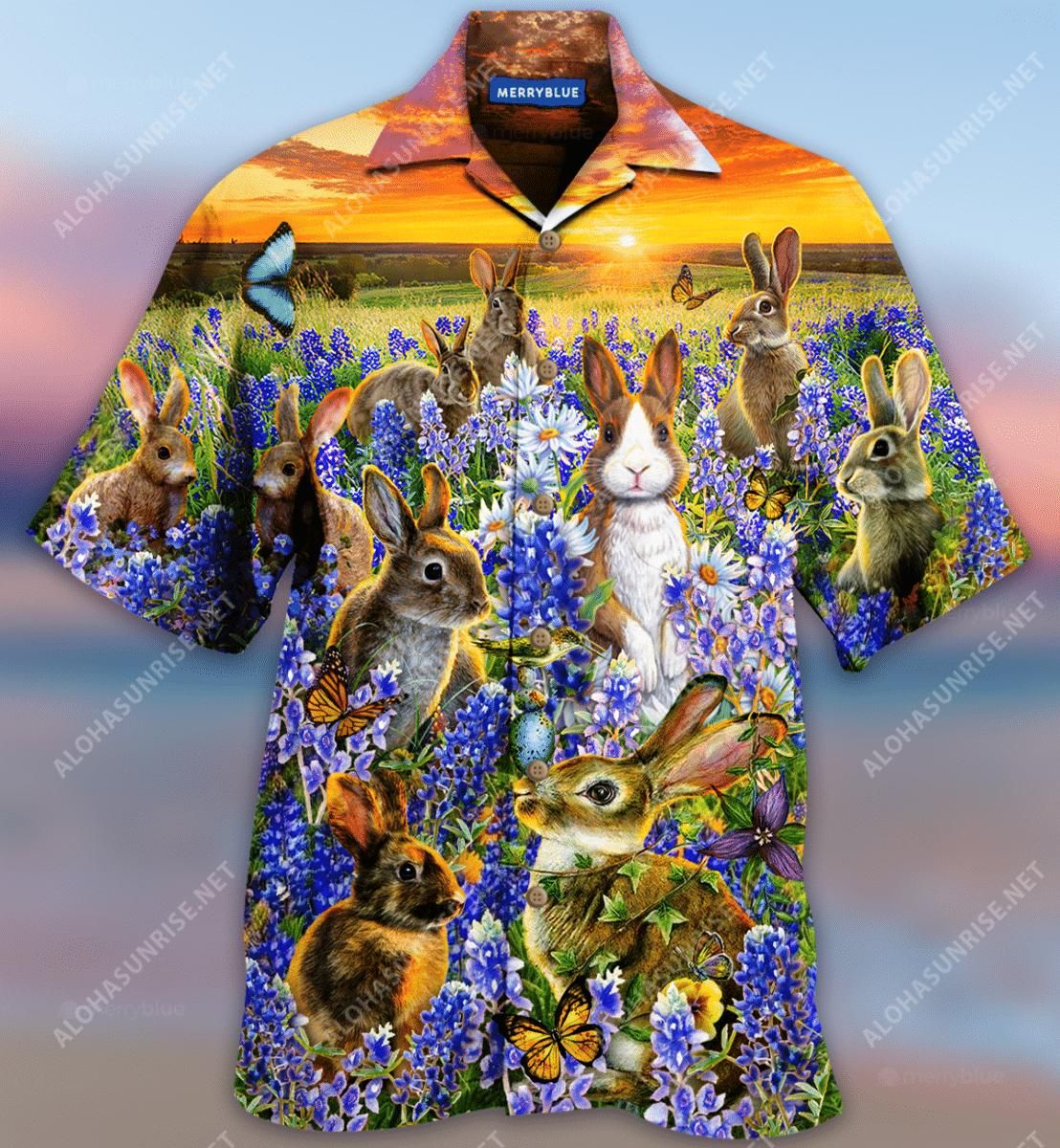 Rabbits In A Bluebonnet Field Aloha Hawaiian Shirt Colorful Short Sleeve Summer Beach Casual Shirt For Men And Women