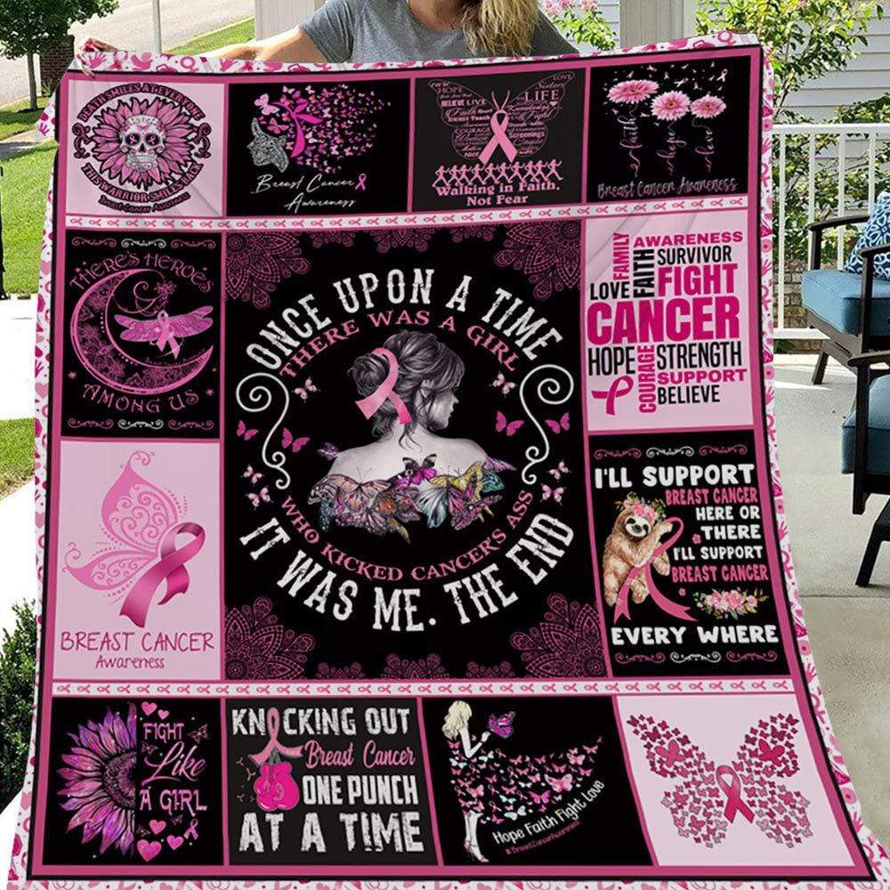 Breast Cancer Awareness Blanket, There Was A Girl Kicked Cancer’S Ass Breast Cancer Awareness Fleece Blanket