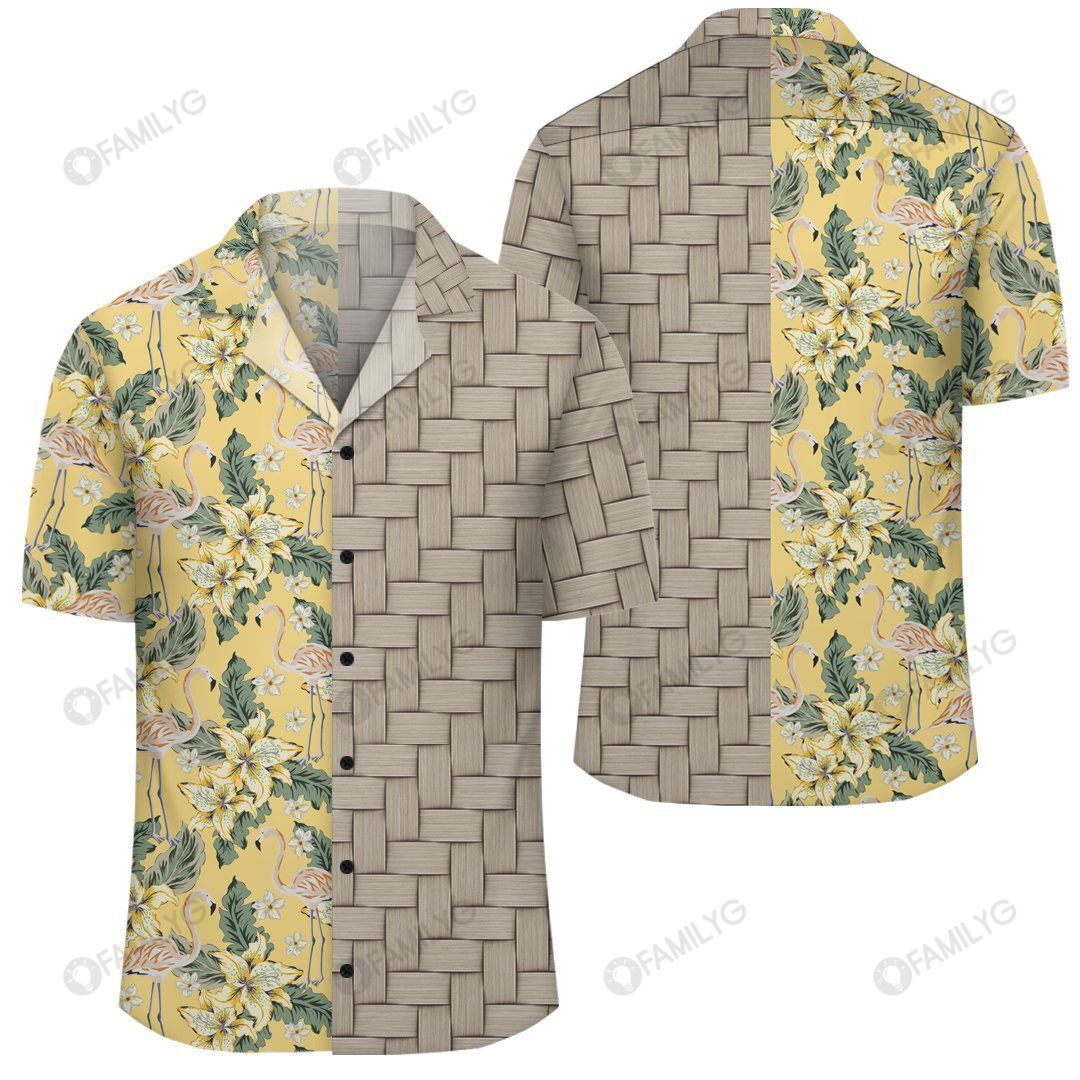 Tropical Flamingo Yellow Lauhala Moiety Hawaiian Shirt Summer Hawaiian For Men, Women, Couple