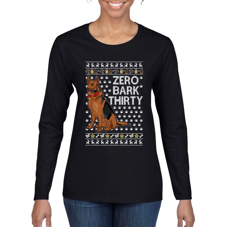 Zero Bark Thirty Funny Dog Xmas Ugly Christmas Womens Graphic Long Sleeve T-Shirt