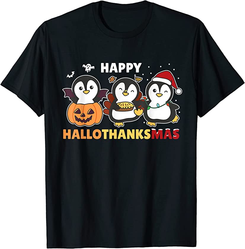 Penguin Christmas Halloween Costume Happy Hallothanksmas T-Shirt