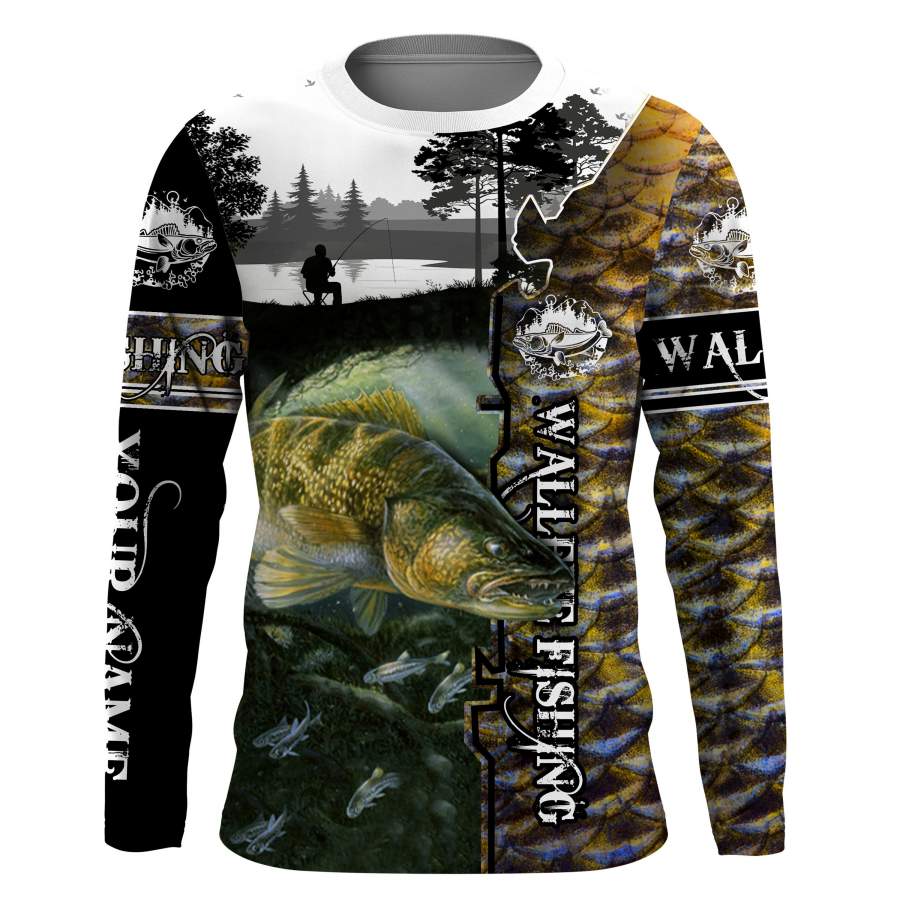 Walleye Fishing Scale UV protection quick dry Customize name long sleeves UPF 30+ personalized gift – NQS750