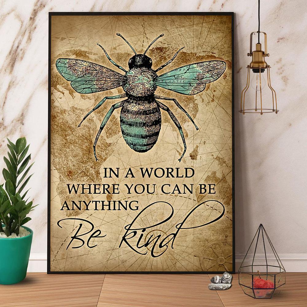 Bee Vintage Map Be Kind Poster No Frame