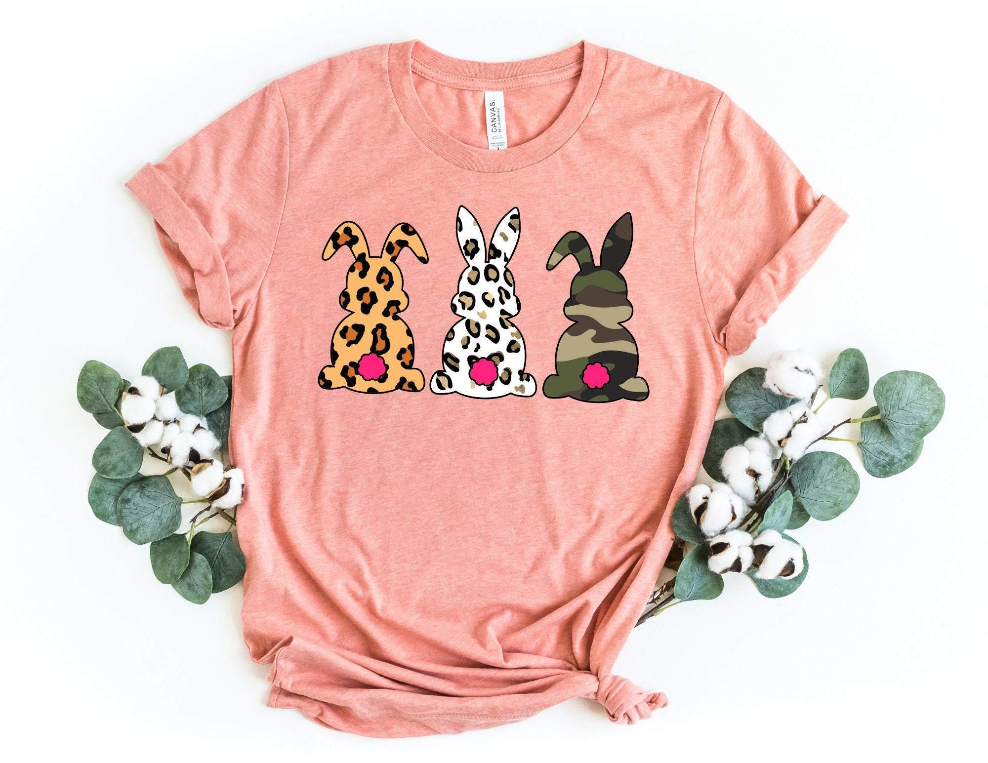 Easter Bunnies Shirt, Leopard And Camo Bunny Shirt, Cute Easter Bunny T-Shirt, Happy Easter, Shirt With Bunnies, Easter Gift T-Shirt Hoodie All Color Size S-5Xl