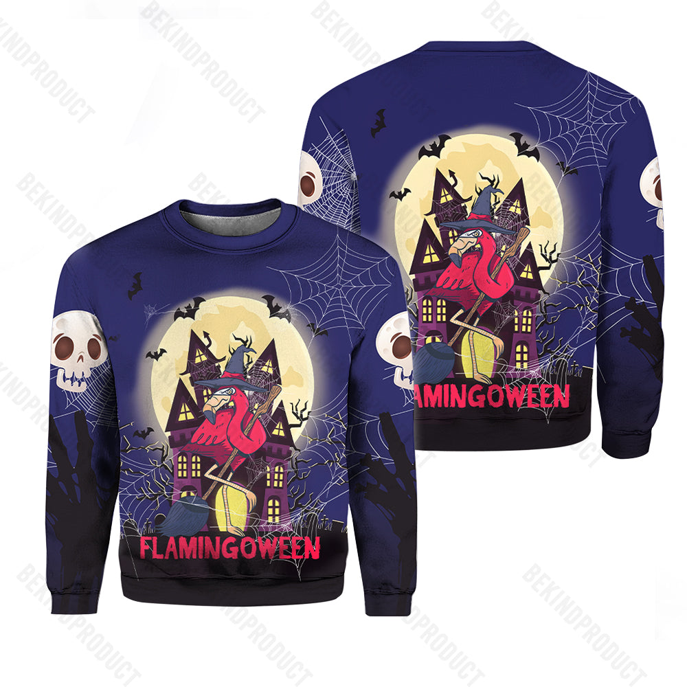 Halloween Black Flamingo Crewneck Sweatshirt All Over Print Sweatshirt For Women Sweatshirt For Men Swn1078