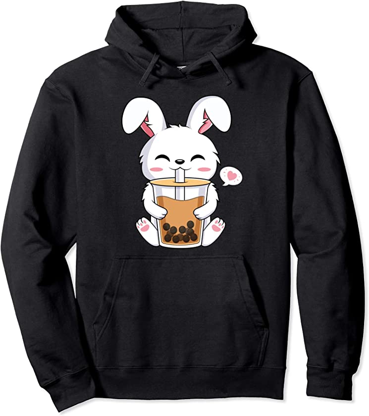 Kawaii Anime Bunny Drinking Boba Bubble Tea Rabbit Lover Pullover Hoodie