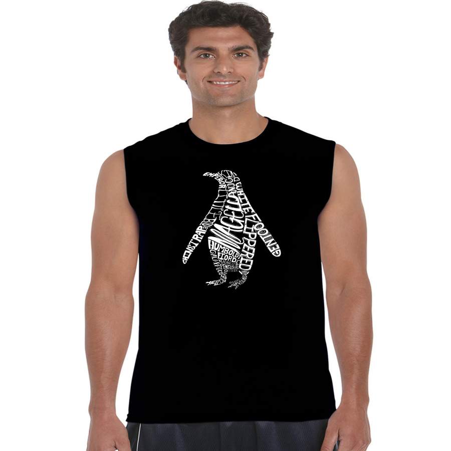 LA Pop Art  Men’s Word Art Sleeveless T-shirt – Penguin