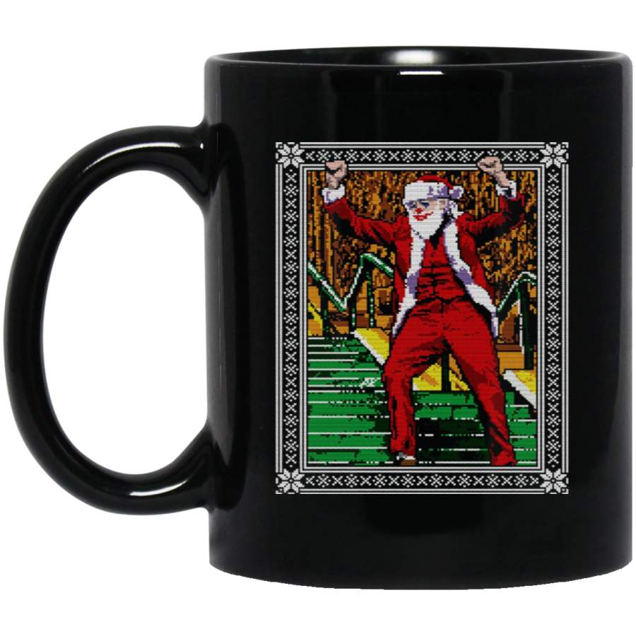 Ugly Christmas Joker dancing on stairs Dank Meme 11 oz Black Mug