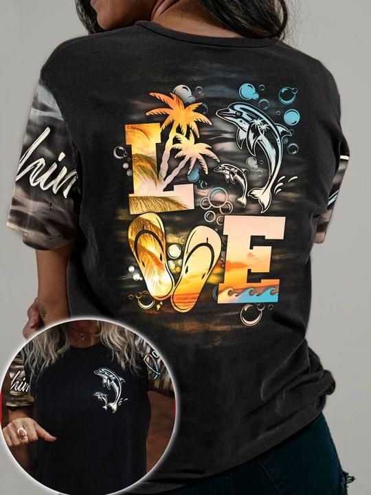 Love Dolphin Flipflop Beach 3D T-Shirt 3d Hoodie Sweater Tshirt