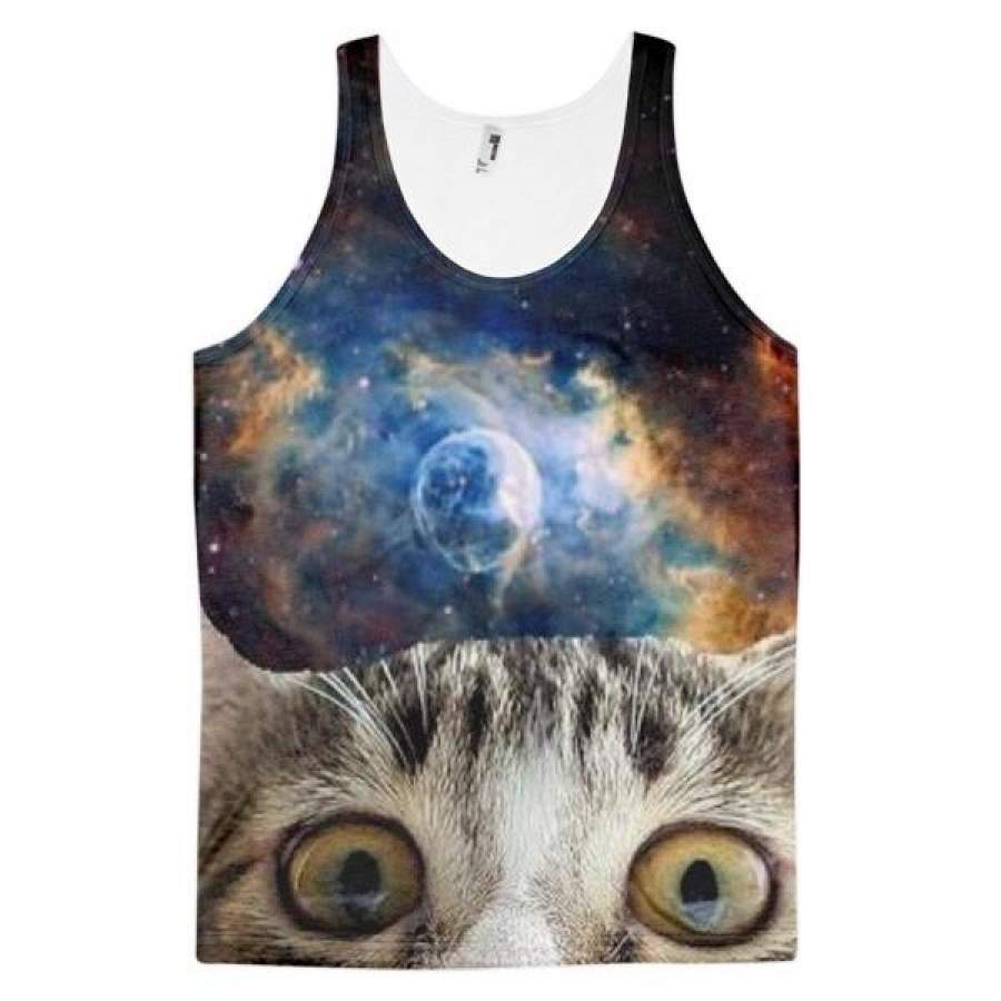 Beware Of Cat Space Kitten Cats In Space Universe Kittens Funny Animal Dye Sublimation All Over Print 3D Full Print Cotton Polyester Unisex Novelty Black Blue White & Brown Tank Top