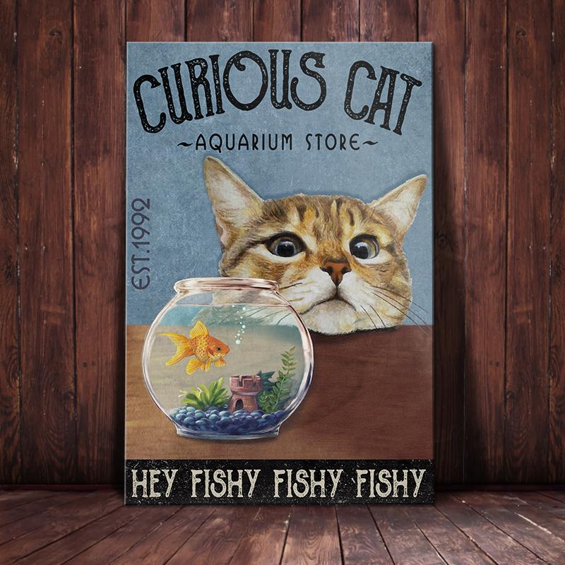 Bengal Cat Canvas And Poster Aquarium Store, Hey Fishy | Art Print | Home Decor | Room Decor | Wall Art