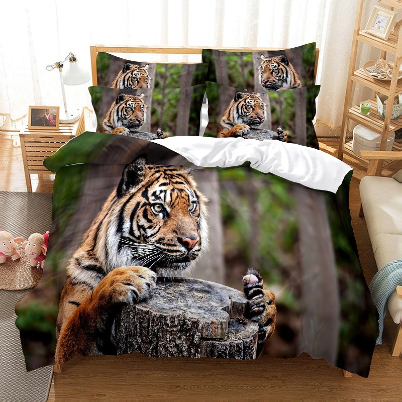 Children’S Adults Bedroom Decor Tiger Bedding Set Duvet Cover Set 3D Bedding Digital Printing Bed Linen Queen Size Bedding Set