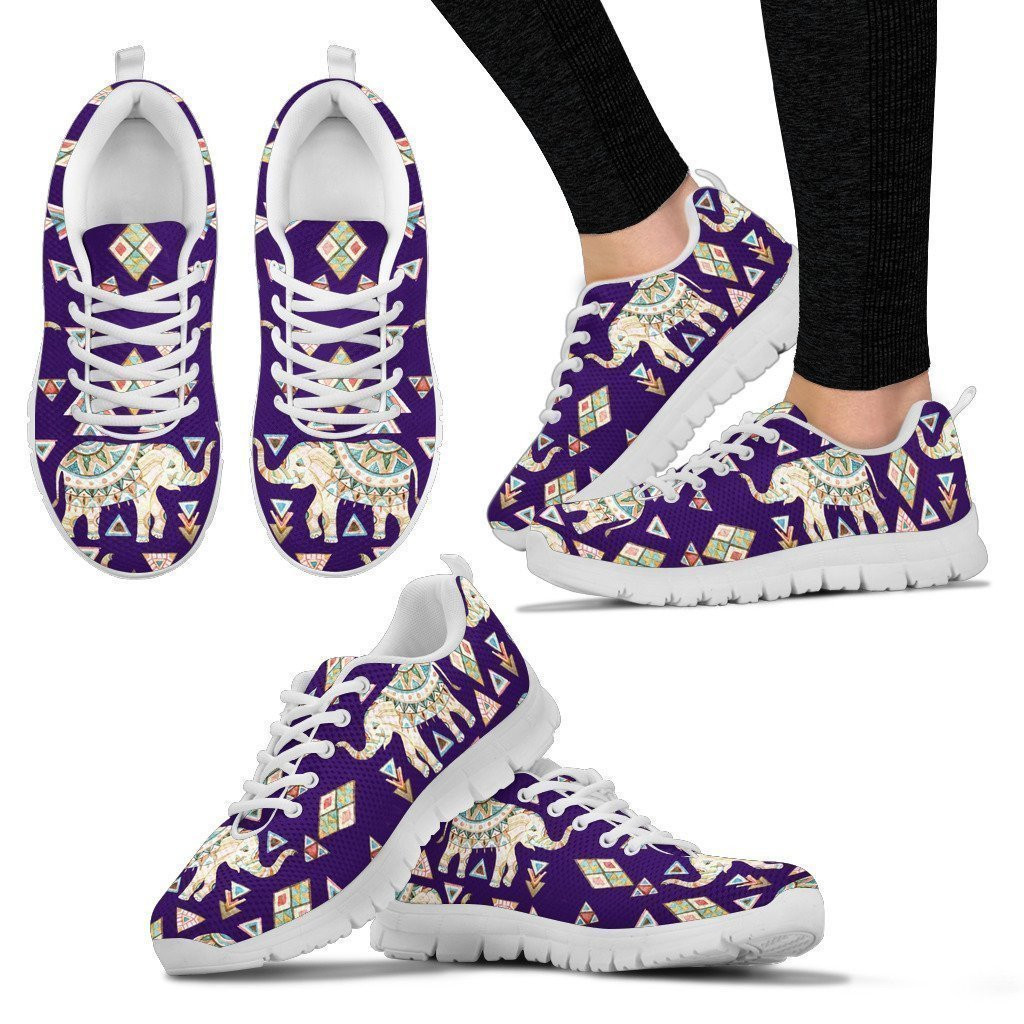 Indian Elephant Purple Color All Over Print Women Sneakers