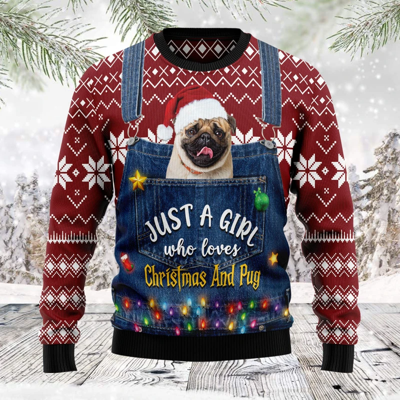 Just A Girl Who Loves Christmas And Pug Ugly Christmas Sweater | For Men & Women | Adult | Us5963