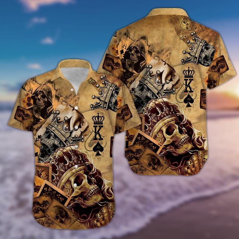 Hawaii Aloha Shirts Crown King Poker Skull Ha26968