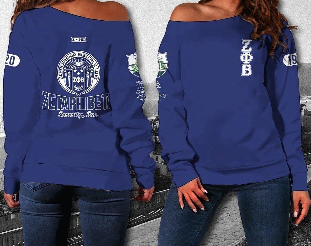 Sorority Sweatshirt – Scholarship Sisterly Love Zeta Phi Beta Women Off Shoulder