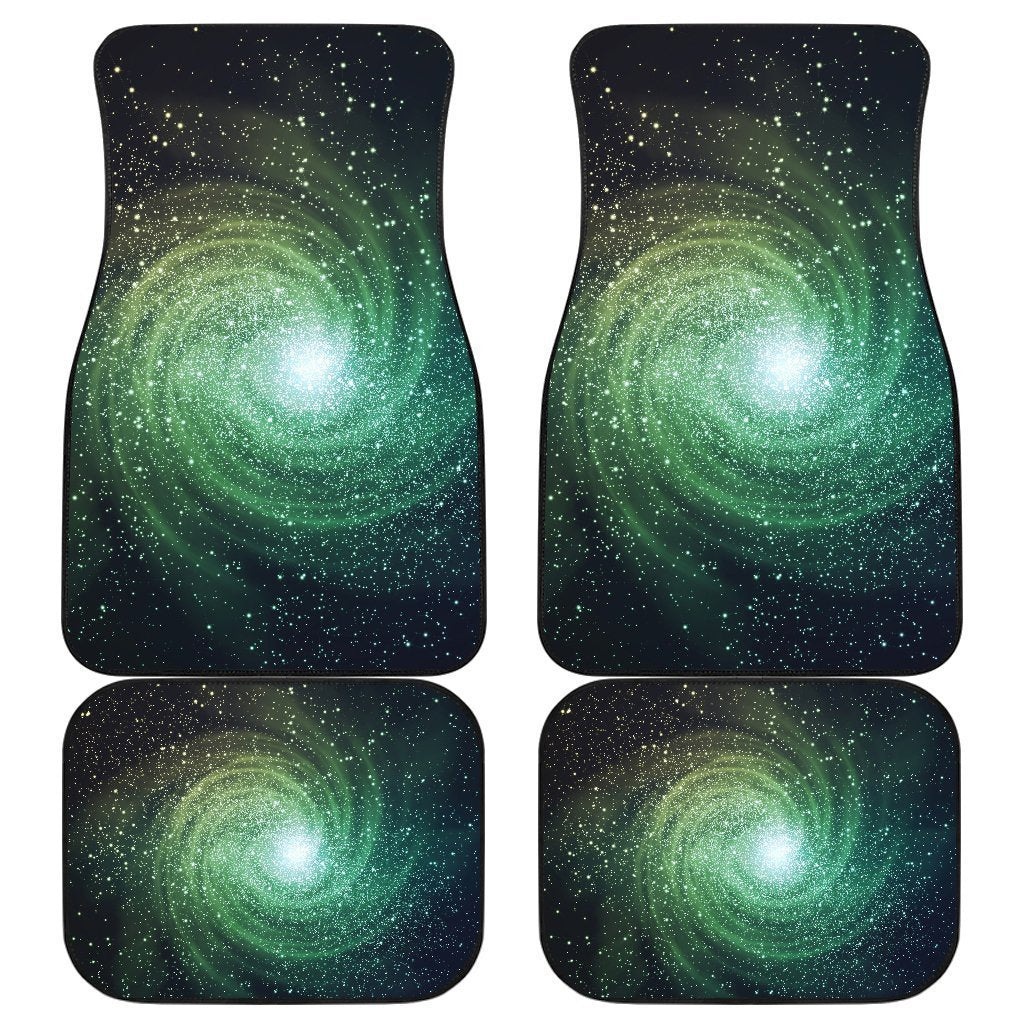 Bright Green Spiral Galaxy Space Print Front And Back Car Floor Mats, Front Car Mat