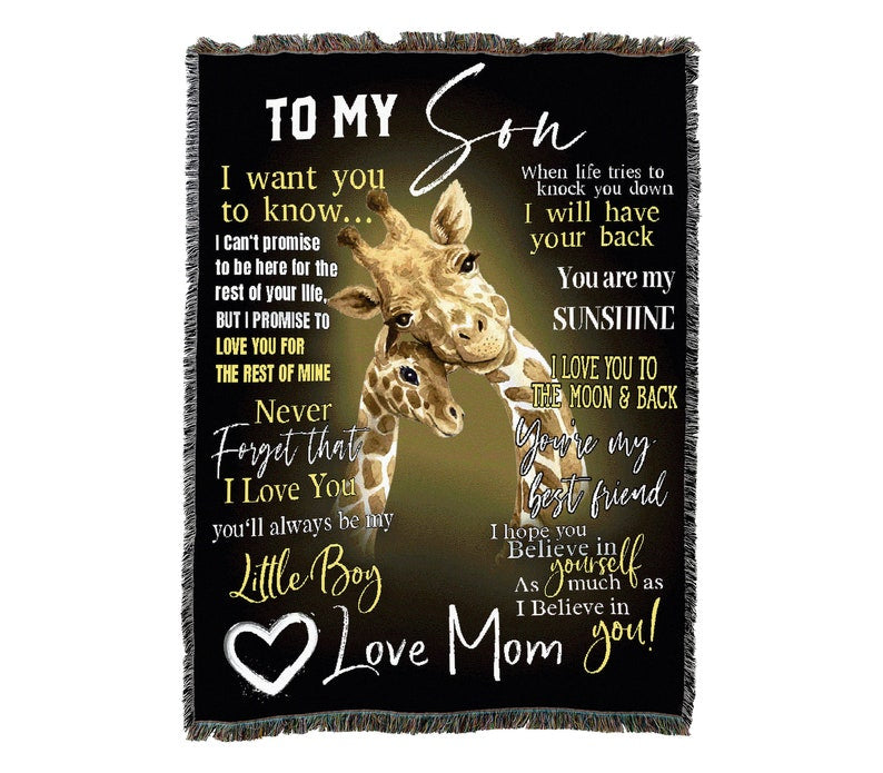 To My Son From Mom I Love You To The Moon And Back Giraffe To Son Vintage Retro Style Couch Sofa Blanket,  Woven Throw Blanket Home Decor