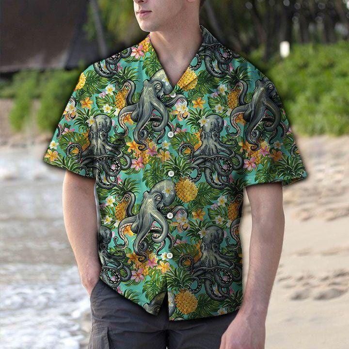 Tropical Pineapple Octopus Aloha Hawaiian Shirt Colorful Short Sleeve Summer Beach Casual Shirt For Men And Women