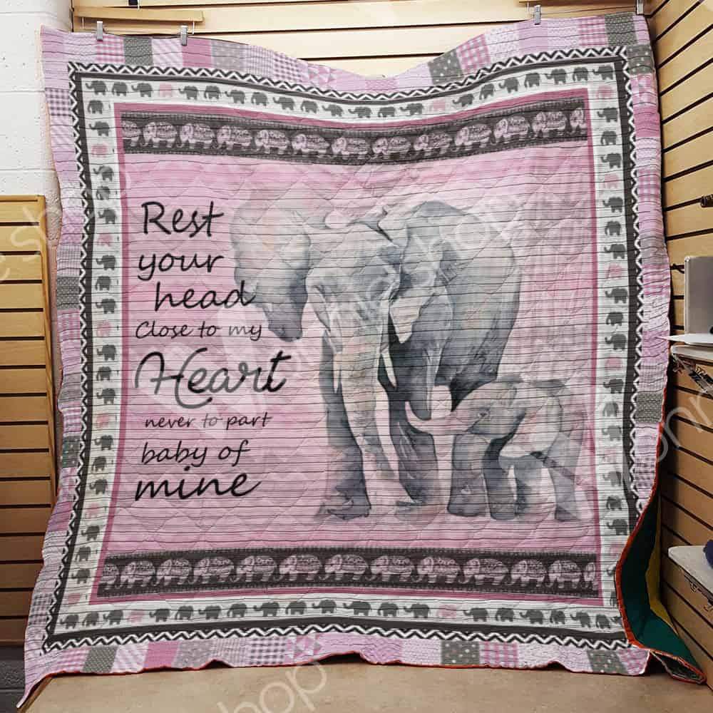 Baby Elephant Next To Mother  Rest Your Head Close To My Heart Never To Part Baby Of Mine  Quilt Blanket