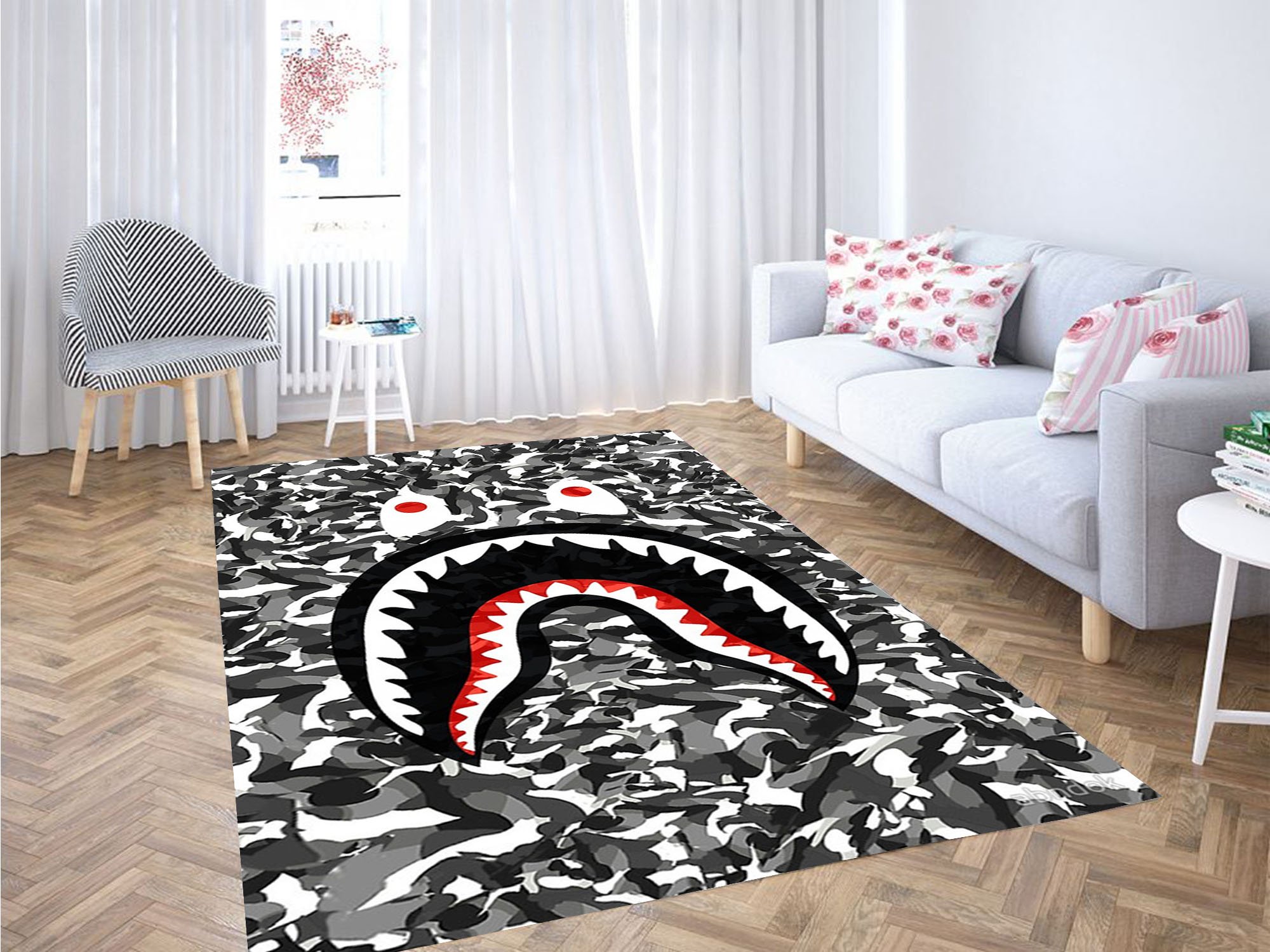 Bape Shark Black Army Pattern carpet rugs