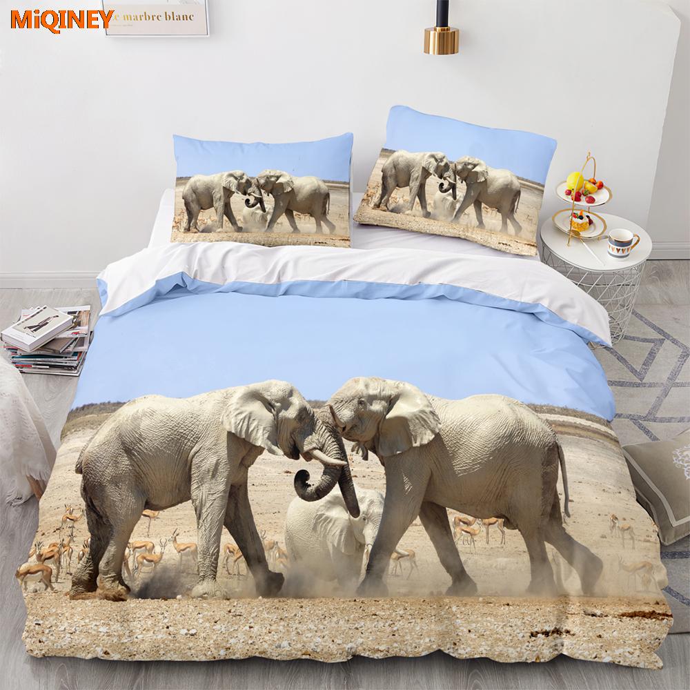 Miqiney Elephant Bedding Set Twin Full Queen King Size African Wild Elephant Bed Aldult Kid Bedroom Duvetcover Sets 3D Duvet Covers