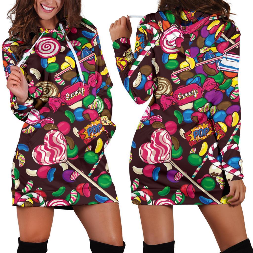 Candy Pattern Print Design Ca02 Women Hoodie Dress