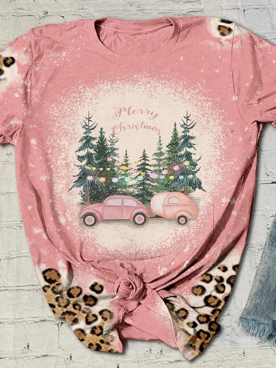 Pink Car T-Shirt – Merry Christmas Leopard 3D Hoodies T-Shirt Long Sleeve Christmas Gifts For Women Girls – T68