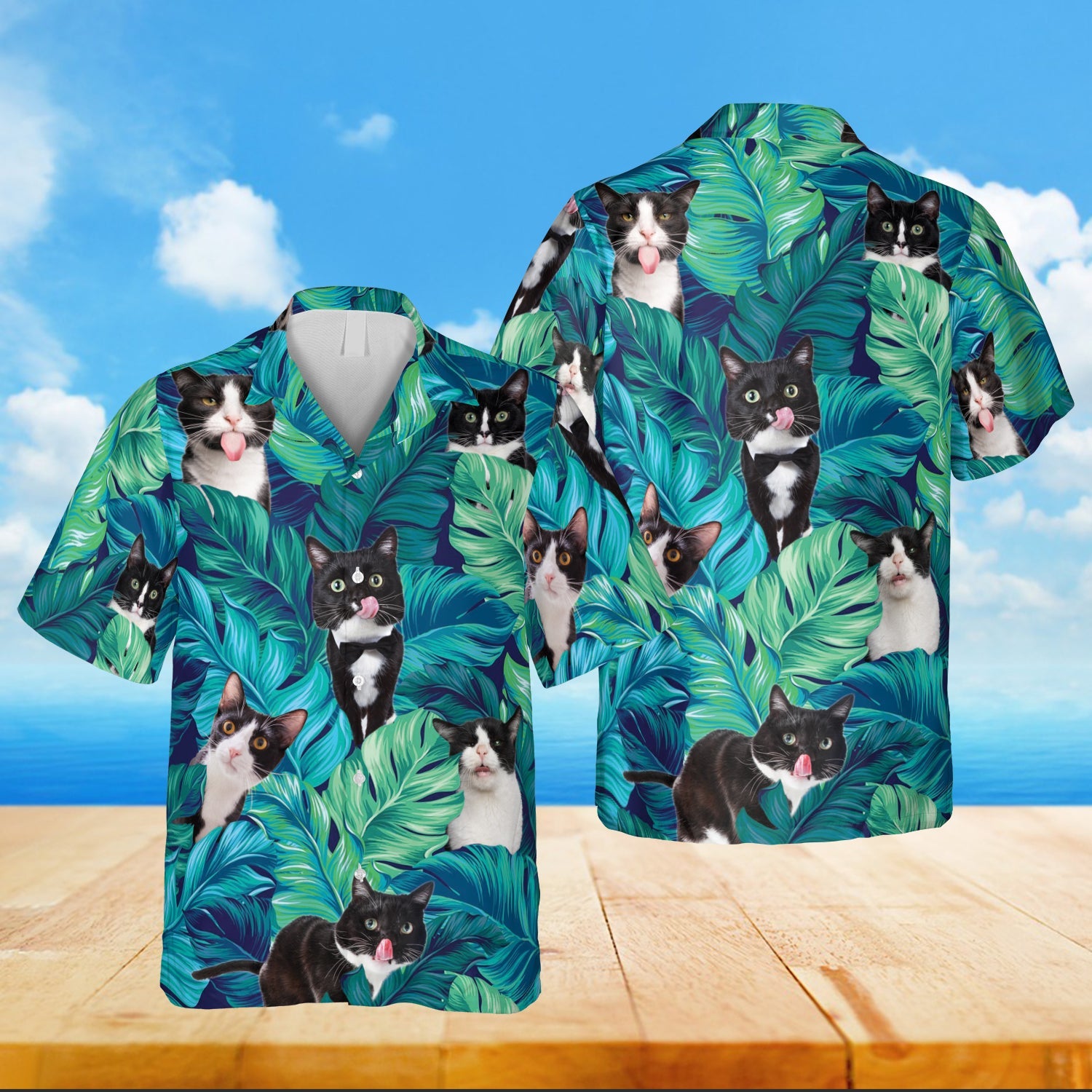 Tuxedo Cat Sticking Tongue Out Hawaii Summer Clothing Ha43977