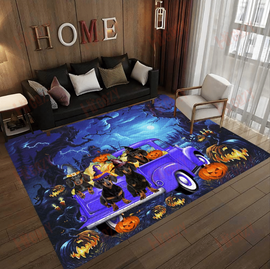 Black Dachshund Halloween Night  Rug