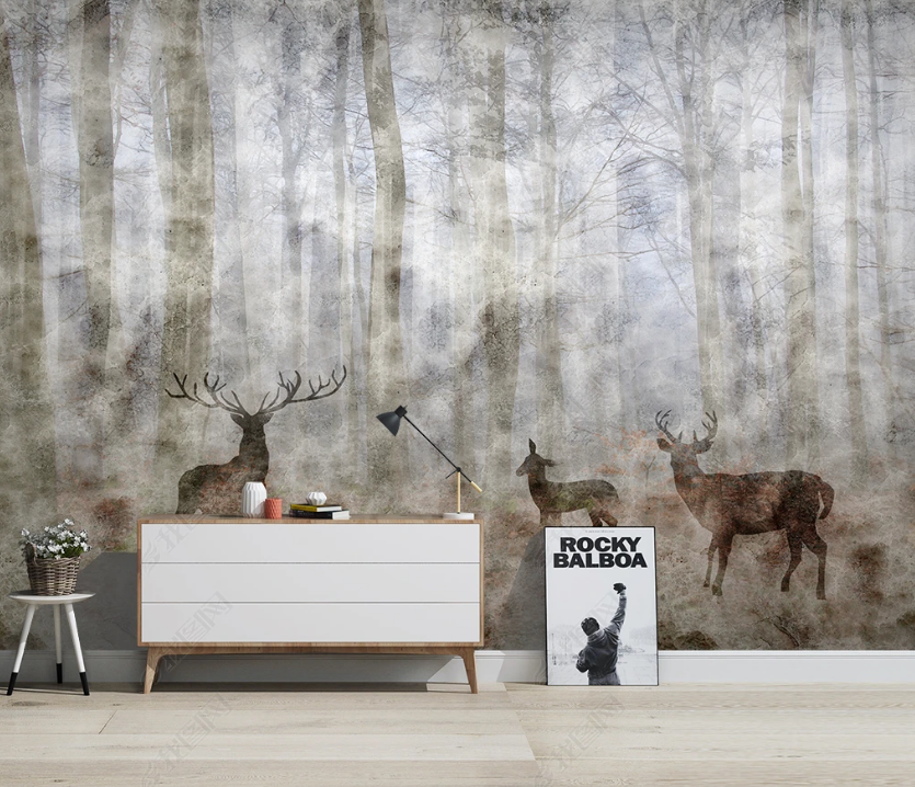 3D Hand Drawn Forest Animal Elk Wall Mural Wallpaper Lqh 293