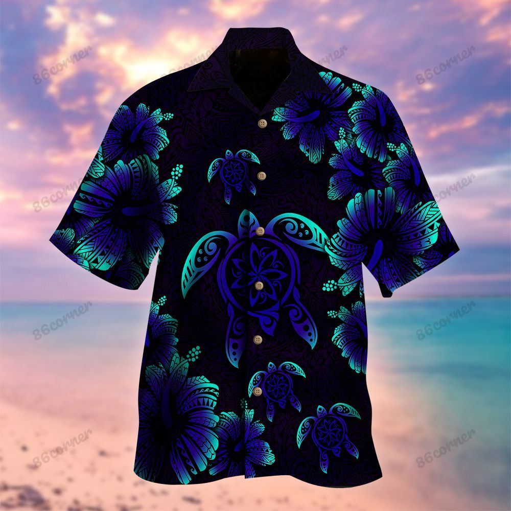 Mysterious Blue Turtle Hawaiian Shirt Ha678