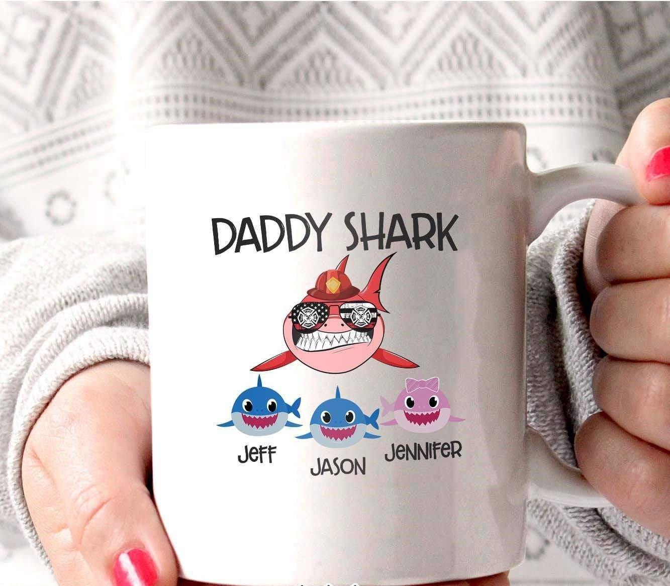 [Personalized Name] Daddy Shark Firefighter Hat –  Gift For Father’S Day – Coffee Mug