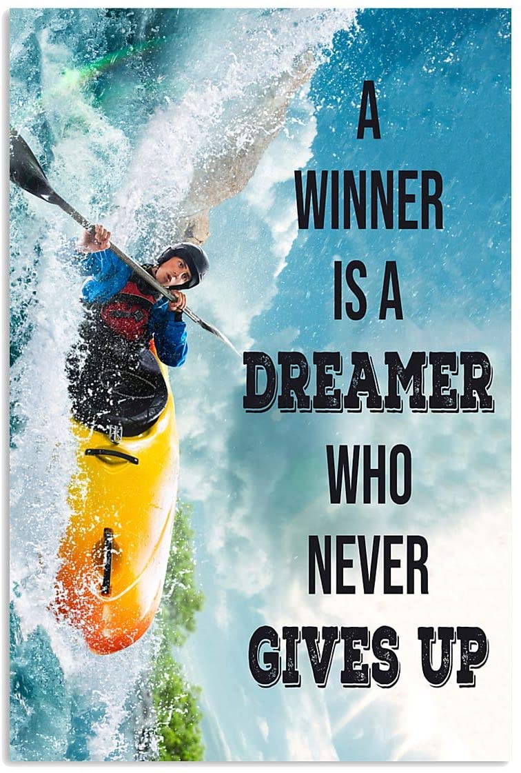 Vintage Man Winner Is Dreamer Kayaking Never Gives Up Poster Art Print      Home Decor Gift For Men Women Family Friend On Birthday Xmas