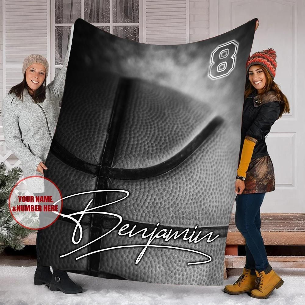 Basketball B&w Custom Text Name Number Fleece Blanket