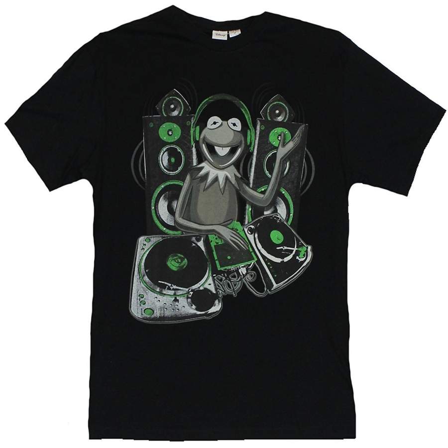 Rock The Muppets Mens T-Shirt DJ Kermit The Frog Speaker and Tables Image Top Tee