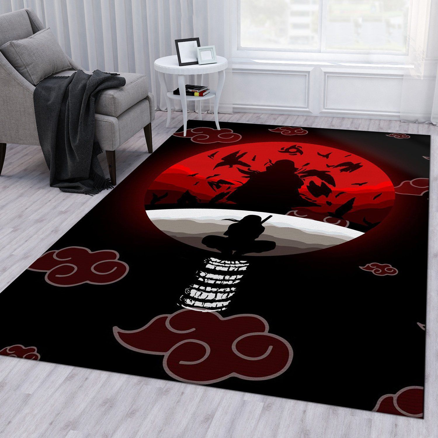 Itachi Akatsuki Bloodmoon Anime Rug Bedroom Rug Home US Decor