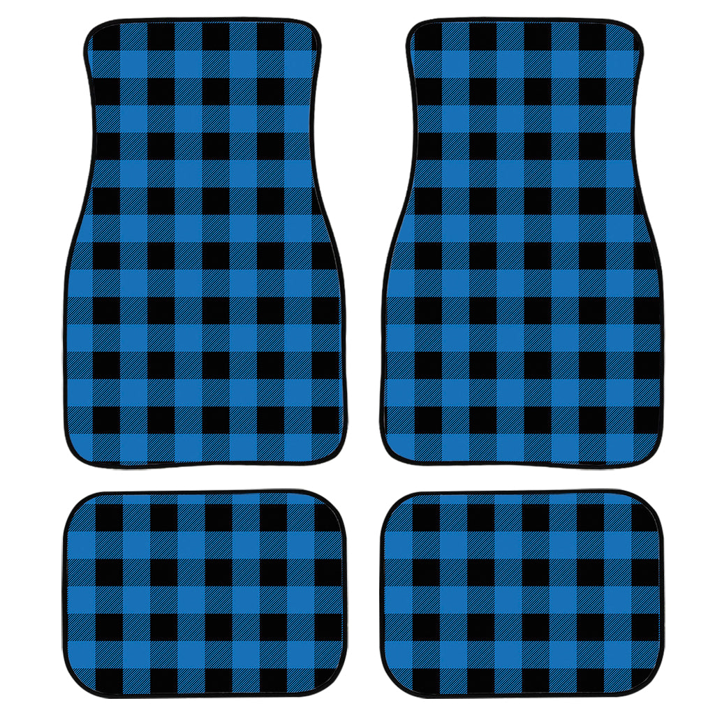 Blue And Black Buffalo Check Print Front And Back Car Floor Mats, Front Car Mat